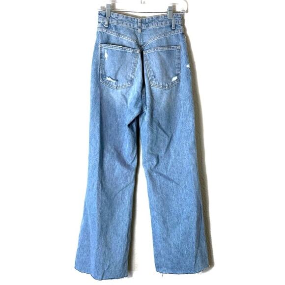 Zara Double Button Wide Leg Ripped Distressed Denim Jeans Size 8 - Picture 2 of 6
